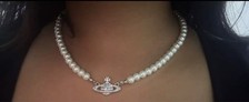 Silver Saturn Orb Pearl Choker