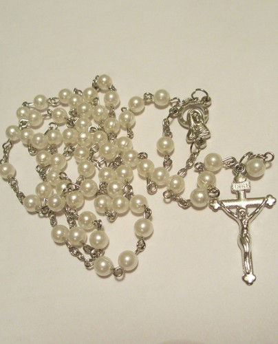 Faux pearl rosary beads - faux,
